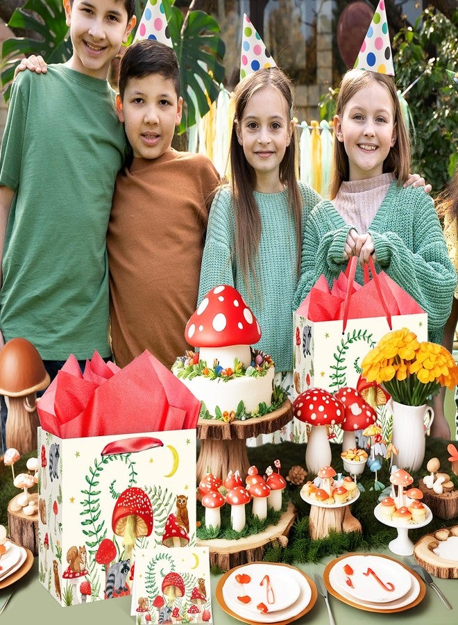 Woosytoo Mushroom Gift Bag for Mushroom Party Decoration Mushroom Birthday Gift Bag with Tissue Papers and Card Mushroom Themed Wrapping Bags Squirrel Owl for Boys Girls Xmas Jungle Party Christmas Baby Shower - Image 5
